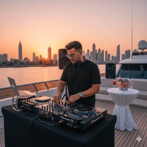 Dubai luxury yacht entertainment: music, DJ, activities.