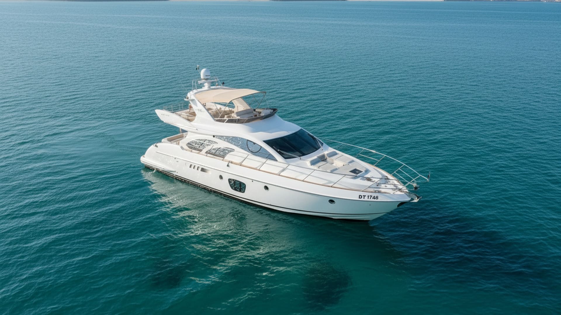 Aerial view of Royal Wind 55 ft yacht in Dubai.